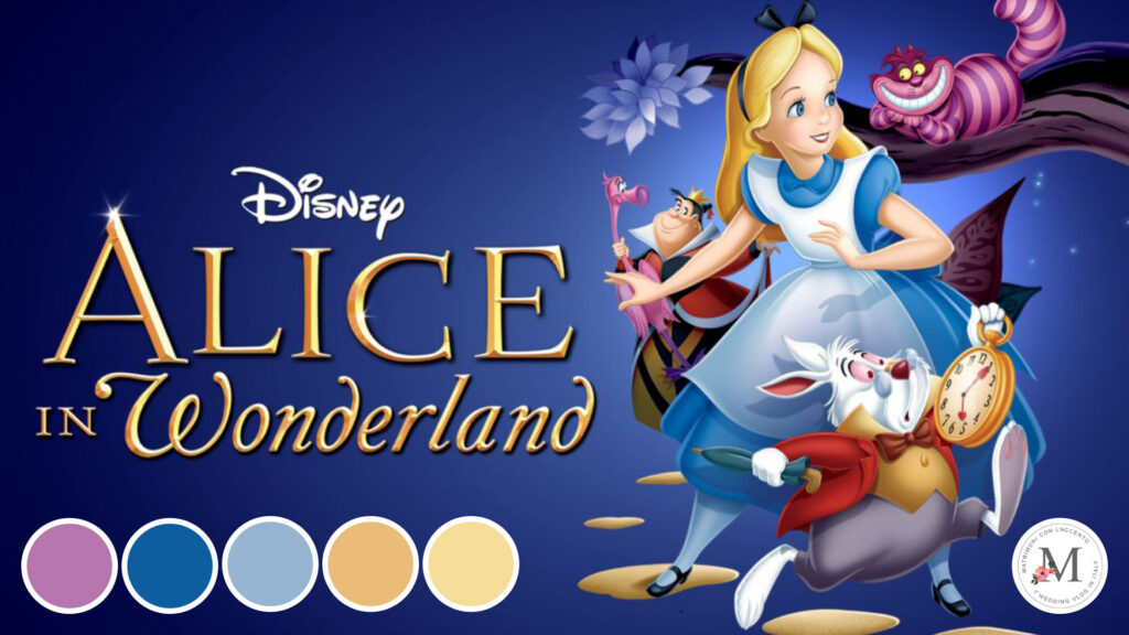 Palette sviluppata sul film animato Alice nel Paese delle Meraviglie da Roberta Patanè per Matrimoni con l'accento