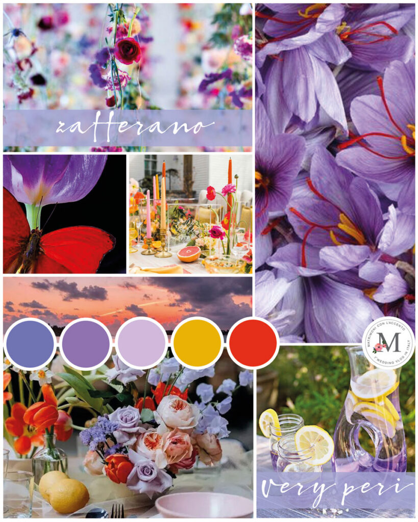 Palette realizzata con il colore dell'anno 2022 Very Peri e ispirata al fiore di Zafferano © Roberta Patanè Weddings