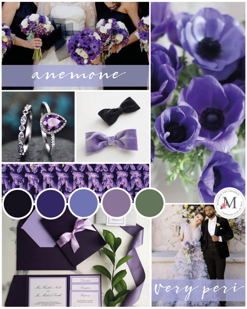 Palette realizzata con il colore dell'anno 2022 Very Peri e ispirata al fiore di Anemone © Roberta Patanè Weddings